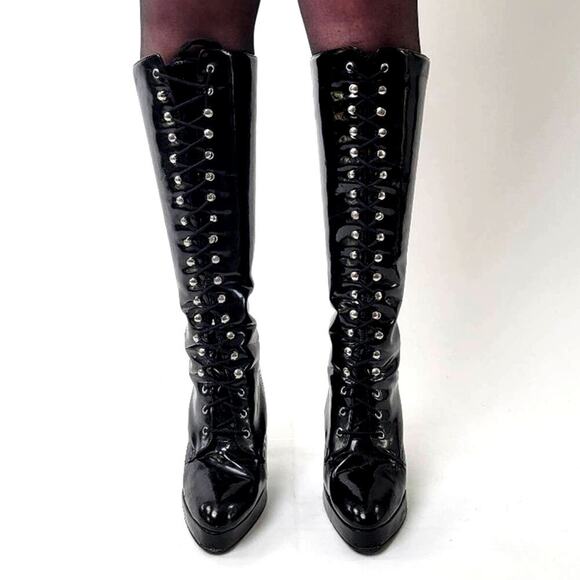 Vintage 90s Morbid Threads Goth High Heel Platform Dancer Boots - 9 - Picture 5 of 9